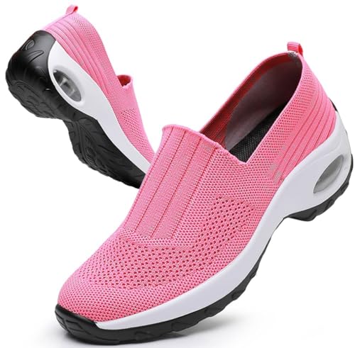 Solshine Damen Atmungsaktive Sneakers Slip on Walkingschuhe D170 Pink 39EU