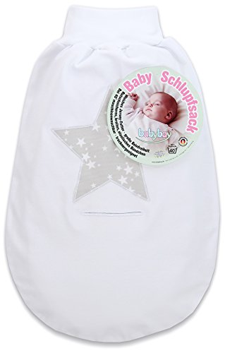 babybay Schlupfsack Organic Cotton mit Gurtschlitz, weiß Applikation Stern perlgrau Sterne weiß