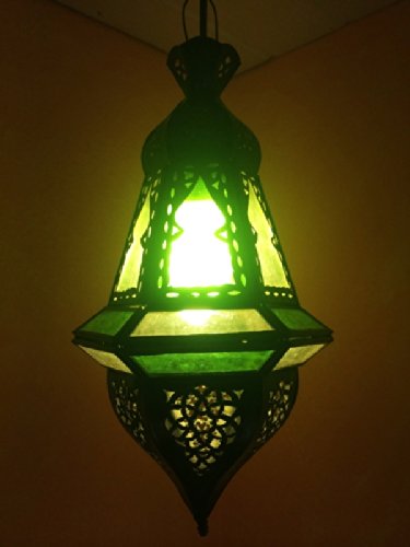 Orientalische Lampe Pendelleuchte Grün Anya 35cm E14 Lampenfassung | Marokkanische Design Hängeleuchte Leuchte aus Marokko | Orient Lampen für Wohnzimmer Küche oder Hängend über den Esstisch