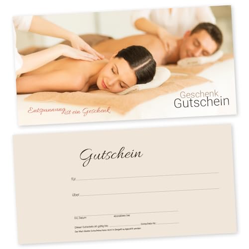 cosmeticPlus 50 Massage – Gutscheinkarten ENTSPANNUNG + transparente Umschläge Gutschein Geschenkgutschein für Massage- und Entspannungsdienstleister