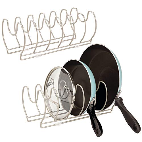 mDesign 2er-Set Geschirrablage für Kochtöpfe, Deckel und Pfannen – kompakter Topfdeckelhalter aus Metall für den Küchenschrank – platzsparender Ständer für Kochgeschirr – mattsilberfarben