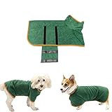 Super Absorbent Pet Bathrobe - Dog Bathrobe, Pet Quick Drying Moisture Absorbing with Adjustable Collar and Waist (Large,A-Green)