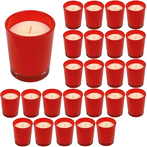 Votivkerzen im Glas ohne Duft 25 Stk Glas Teelichter Wachs Teelicht Kerze (Rot)