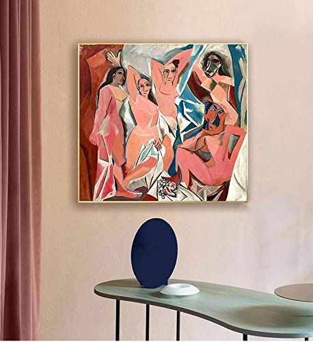 Famous Les Demoiselles d'Avignon by Picasso Canvas Painting Artwork Posters Wall Art Picture Prints for Living Room Decor 80x80cm Frameless