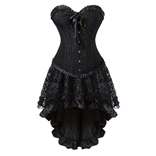 Korsett Kleid Corsette Damen Korsettkleid Corset Dress Rock Set Spitze Vintage Black 5XL