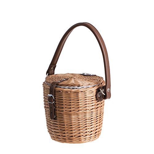 e-wicker24 Korbtasche in Naturfarbe, Flechttasche aus Weide mit dem Tragegurt aus Leder, Damentasche aus Weide, Schultertasche aus Weide, Strandtasche