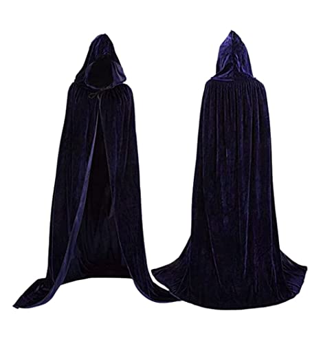 Coolwife Samt Mantel Cape Wizard Hooded Party Halloween Cosplay Kostüme für Männer Frauen 53 " (Navy blau)