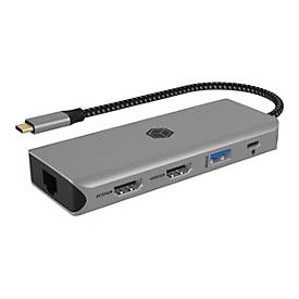 ICY BOX USB-C Docking Station (9-in-1) für 2 Monitore (2X HDMI), 4K 60Hz, 3-Fach USB 3.0 HUB, 100W Power Delivery, Gigabit Ethernet, SD Kartenleser, IB-DK4012-CPD