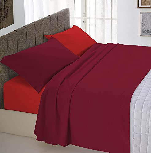 Italian Bed Linen Natural Color Bettwäsche Set, 100% Baumwolle, Rot/Bordeaux, Kleine doppelte