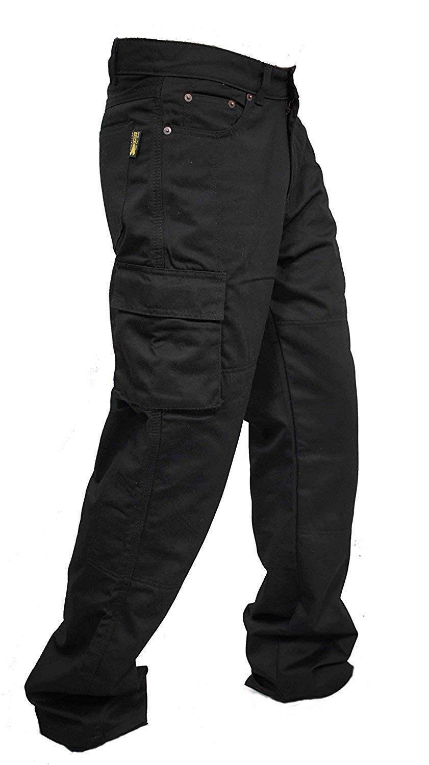 Motorradhose/Arbeitshose/Cargohose, Herren, Denim, verstärkt mit Futter aus Aramid, erhältlich in 4 Farben, schwarz, Cargo-black-32-30