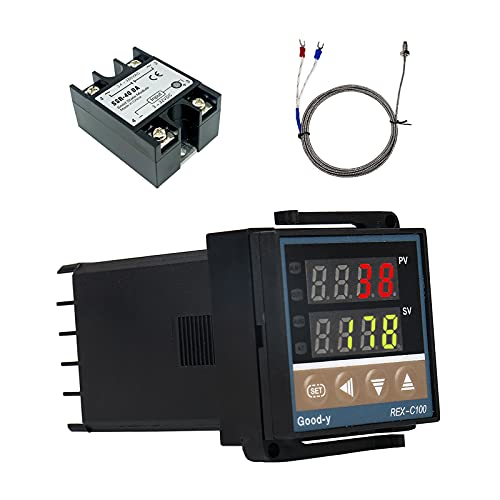 Digital Temperaturregler REX-C100, 0 ℃ ~ 1300 ℃ Alarm PID Temperaturregler Kits Digital Intelligente Thermostat Relais Ausgang mit K-Typ Thermoelement Temperaturfühler