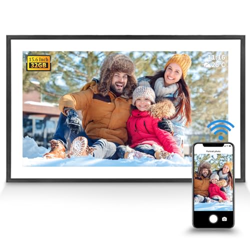 Digitaler Bilderrahmen 15,6 Zoll – WiFi Digitaler Bilderrahmen mit kostenloser App – Teilen Sie Fotos und Videos mit 1920 * 1080 IPS HD Touchscreen von FLYAMAPIRIT