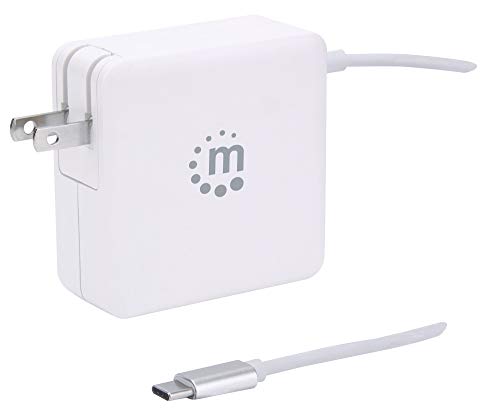 Manhattan 180245 Power Delivery USB-Netzteil mit integriertem USB-C-Kabel 60 W USB-C Power Delivery-Port (PD 3.0) mit bis zu 60 W USB-A Ladeport bis zu 2,4 A weiß