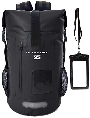 Premium 55L Wasserdichter Dry Bag Rucksack, Sack mit Telefon Dry Bag, perfekt für Bootfahren, Kajak, Wandern, Kanufahren, Angeln, Rafting, Schwimmen, Camping, Snowboarden (Schwarz, 55 Liter)