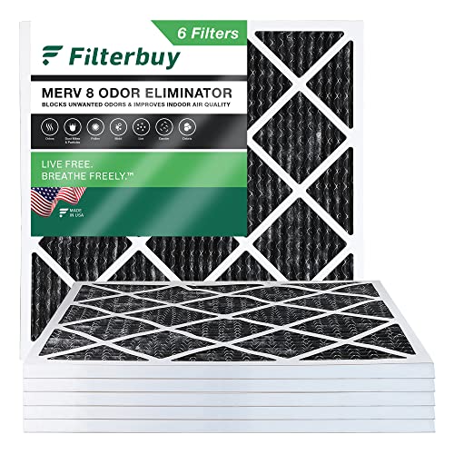 Filterbuy 14 x 14 x 1 Luftfilter MERV 8 Geruchsvernichter (6er-Pack), plissierter HVAC AC Ofenluftfilter Ersatz mit Aktivkohle (tatsächliche Größe: 34,5 x 34,5 x 1,9 cm)