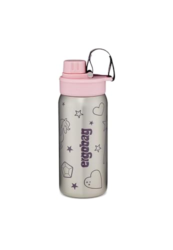 ergobag Edelstahl Trinkflasche Edelstahl Trinkflasche mit verschiedenen Motiven für Kinder, 500ml, BPA-frei, auslaufsicher, leicht zu reinigen Rose - Rosa