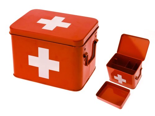 PT Medicine Medizin, Aufbewahrungsbox, Box, Medikanmentenbox, Blech, Rot, Medium