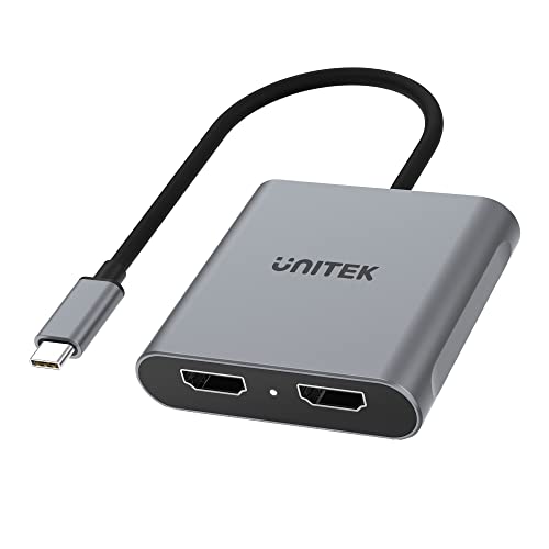 UNITEK USB-C auf 2X HDMI 4K MST Adapter | V1404B | USB-C Anschluss | HDMI Anschluss | Multi-Stream Transport | Plug & Play | Aluminium | Farbe: grau | HDCP 2.2 | Maximale Auflösung 4K @ 60 GHz