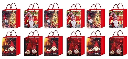 12 Stück Geschenktüten für Weihnachten, Geschenktüten aus Papier, vertikale Version, Weihnachtsmann, robuster Griff aus Seil, umweltfreundlich und wiederverwendbar (XL 55 x 40 x 15 cm)