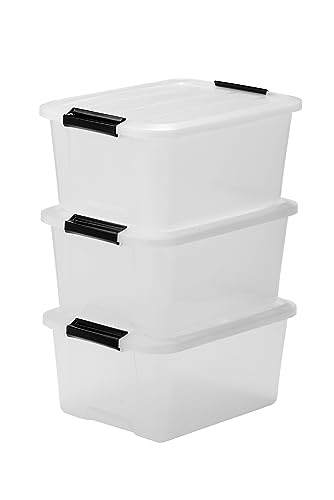 IRIS, 3er-Set stapelbare Aufbewahrungsboxen 'Top Box', mit Deckel und Klickverschluss, 15 Liter, Kunststoff / Plastik, transparent