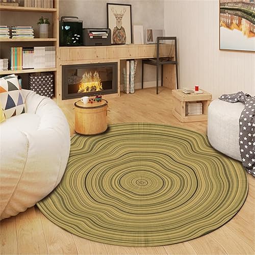 Jahresring runder Teppich 3D-Teppiche Rutschfester Bereich Teppich Büromatten Wohnzimmer Schlafzimmer Schreibtisch Stuhl Matten pflegeleicht Waschbare Bodenmatte