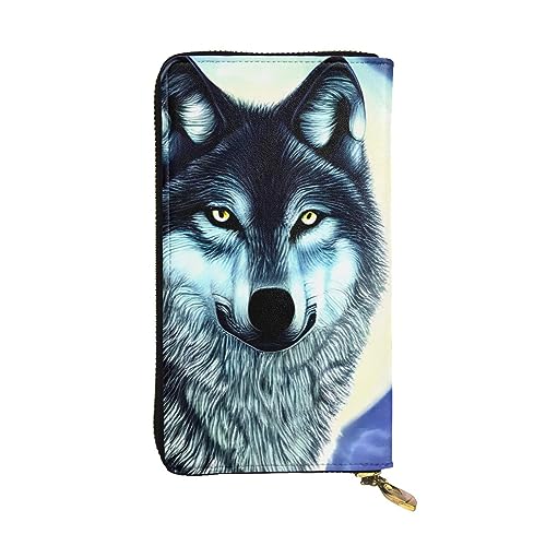 AthuAh Wolf Under Moon Lange Clutch-Geldbörse, Damen-Geldbörse mit Reißverschluss, Multi-Karten-Organizer, & lange Geldbörse mit großer Kapazität, Schwarz , Einheitsgröße