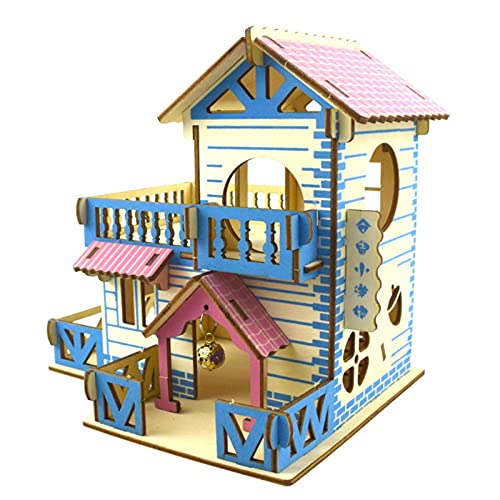 AADEE Hamsterhaus aus Holz, zweistöckig, Einfamilien-Villa Hamsterversteck aus Holz, kann zusammengeklappt werden, um Platz zu sparen, bietet ausreichend Platz für Hamster