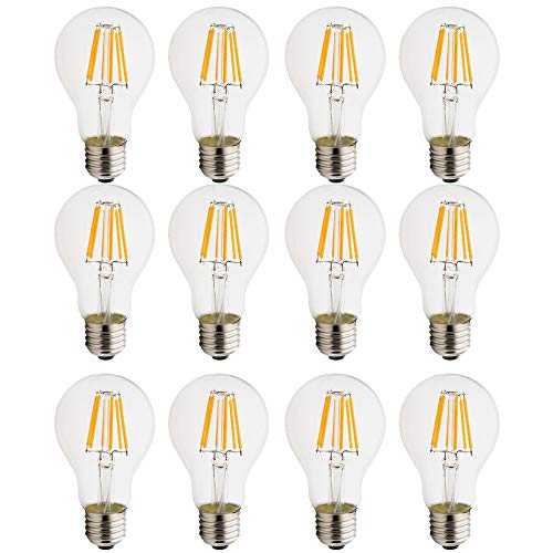 E27 A60,LED Edison Glühbirnen, Energiesparlampen,umweltfreundlich 6W Nicht dimmbar AC220V Glühlampe 2700K Klarglas mit hoher Durchlässigkeit,12Stück