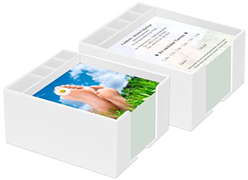 5000 Terminzettel mit Ihrer Adresse personalisiert, inkl. 2 Zettelboxen mit Stiftehalter, 10 x 10 cm - Fußpflege Füße Pediküre