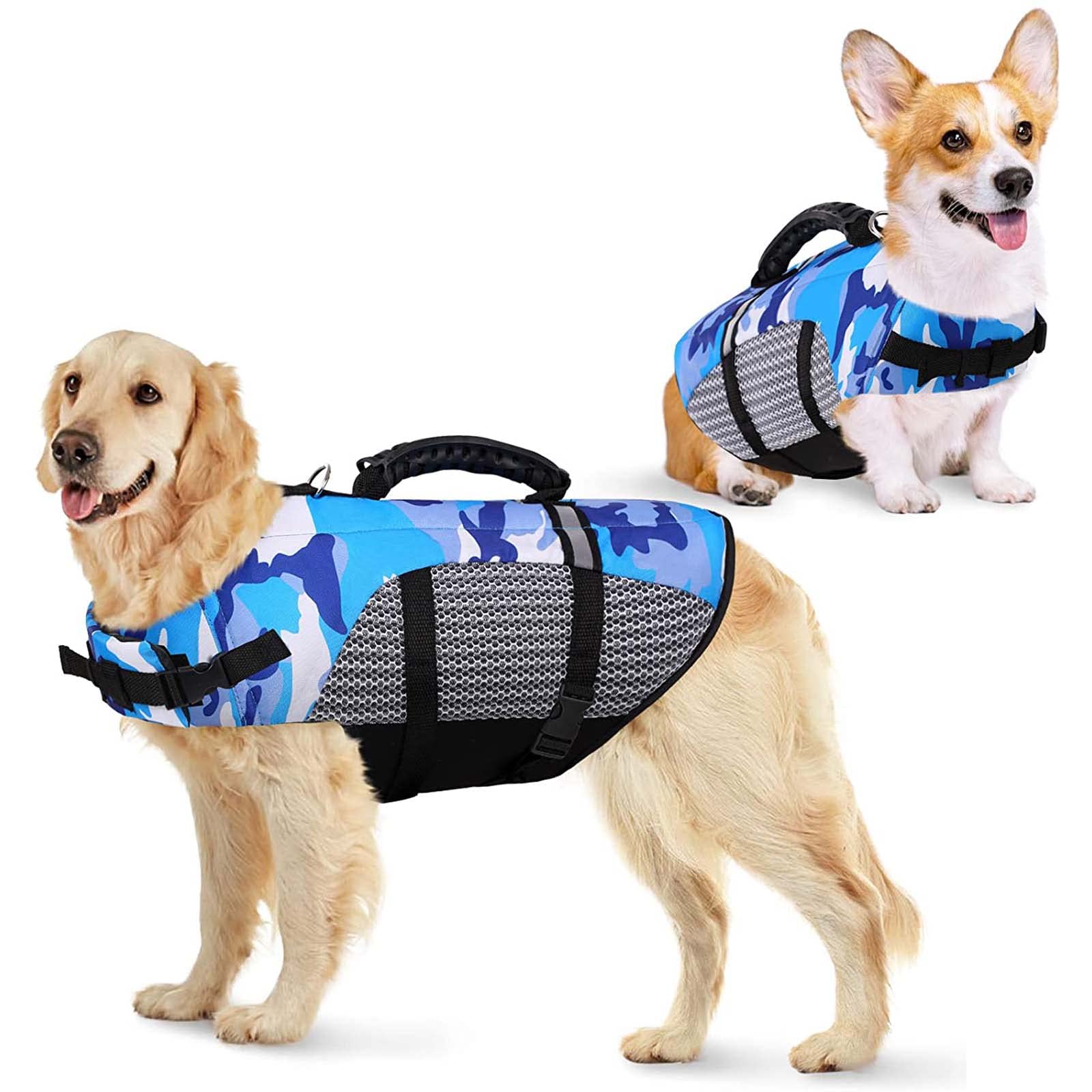 Reflektierende Hundeschwimmweste, Haustierschwimmweste mit Rettungsgriff, Hunderettungsbadeanzug, für große, mittelgroße und kleine Hunde,A,XL