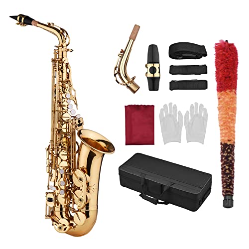 YIWENG Saxofon Sax Eb Be Alto E Flache Geschnitzte Muster auf Oberfläche Kunststoff Mundstück Vorzügliches mit Handschuhe Reinigungstuch Bürste Gurte,Saxofon Set