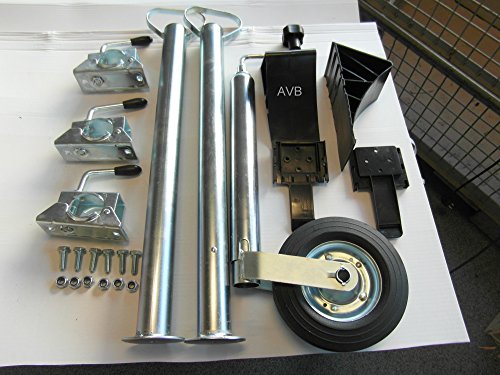 AVB Anhänger-Set Stützrad und Stützfüßen 700 mm mit Klemmhaltern und Unterlegkeilen schwarz & Schrauben
