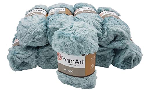 YarnArt Mink 10 x 50 Gramm Plüschgarn, Fransengarn, 500 Gramm Paket Wolle (Blau- grau 348)