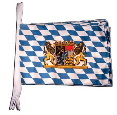 Fahnenkette Flaggen Deutschland Bayern mit Löwe 30x45cm, Länge 9 m