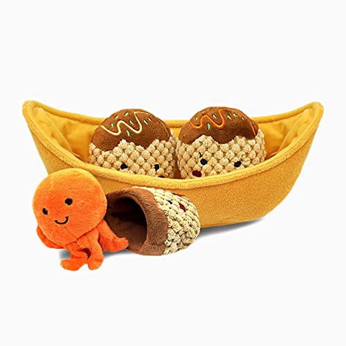 HugSmart Pet – Foodie Japan Takoyaki | Squeaky Interactive Dog Puzzle Toys | 3-in-1 Hide and Seek Plush Dog Toys | Plush Treat Dispensing Snuffle Toy for Dogs - Small, Medium and Large Breed