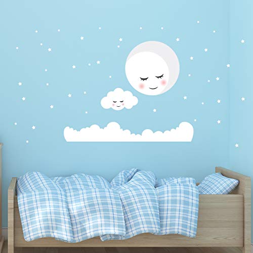 Ambiance Stickers Entzückende Mond- und Wolken-Wandtattoos, 40 cm größte Mond- und Wolken-Wandtattoos mit 80 Sternen unterschiedlicher Größe, Kinderzimmer- und Wandkunstdekor im Dunkeln leuchten