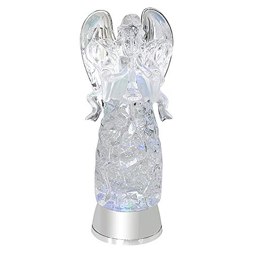Eldnacele Schneekugel Engel mit Trompete, beleuchtetes Wasser, glitzernde, wirbelnde Kristall-Engelsstatue (Timer), funkelnde, mehrfarbige betende Engelfigur für Weihnachtsdekoration