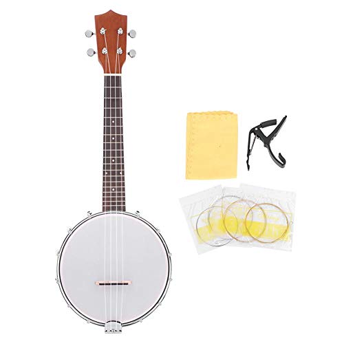 Dilwe 4 Saiten Banjo mit BJ10 Saiten Capo Reinigungstuch Set Musikinstrument Geschenk für Freunde musikalische Liebhaber