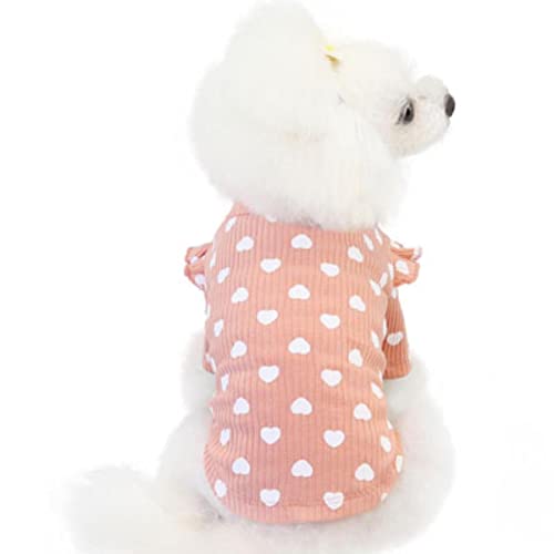 Rosa Beige Grau Baumwolle Haustierkleidung Warme Hoodies T-Shirt Herzmuster Oansatz Spitze Kurzarm Pullover Sweatshirt Für Kleine Hunde