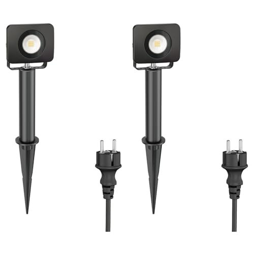 ledscom.de LED Strahler Wega mit Erdspieß und 15cm Sockel, Outdoor, schwarz, 9,65W, je 991lm, weiß, 2 Stk.