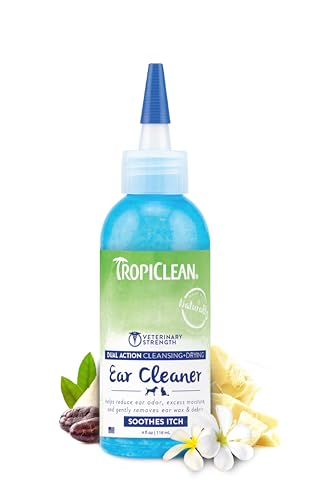 TropiClean Dual Action Ohrreiniger für Haustiere - Reinigen und Trocknen - Reduziert Geruch und überschüssige Feuchtigkeit - Entfernt Ohrschmalz und Schmutz - 118 ml