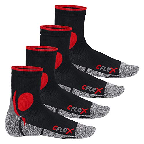 CFLEX Running Socks - 4 Paar Laufsocken - (43-46, Schwarz/Rot)