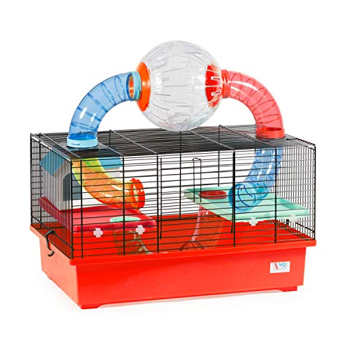 decorwelt Hamsterkäfige Rot Außenmaße 49x32,5x49 Nagerkäfig Hamster Plastik Kleintier Käfig mit Zubehör