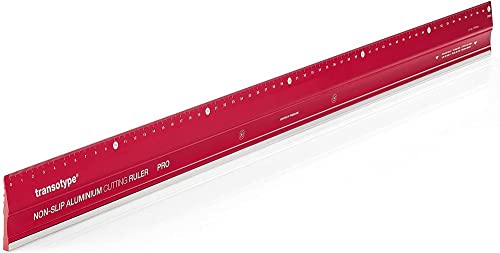 Schneide-Lineal PRO 60 cm lang, aus Aluminium im knalligen Rot, rutschfest, robust, mit Stahl-Schneidekante und extra breitem 50 mm Aluminium-Profil