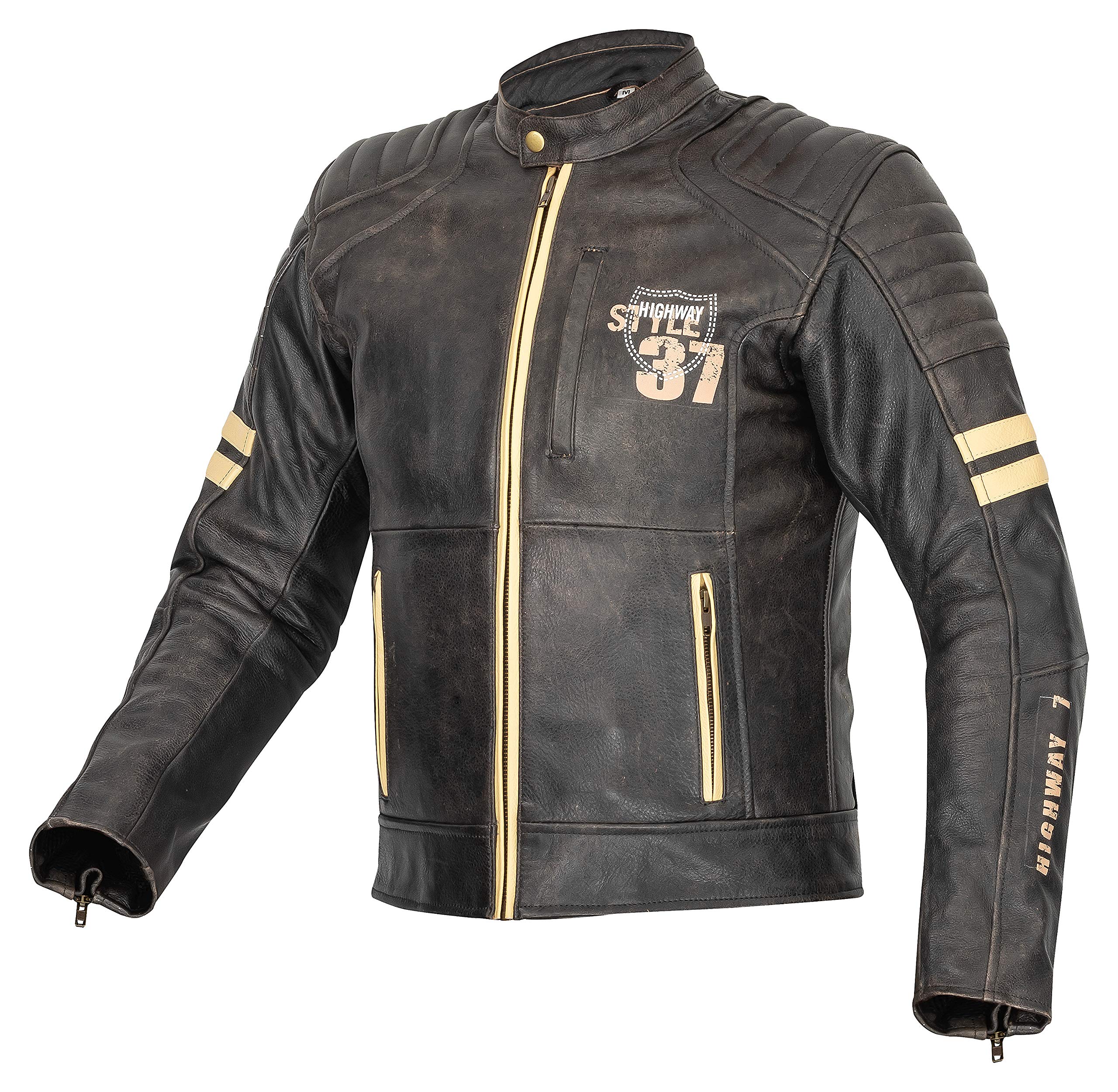 XLS Motorradjacke, Herren, Motorrad Lederjacke in Retro-Look, Echtleder, Vintage Bikerjacke, Grau, Chopper Jacke (XL)