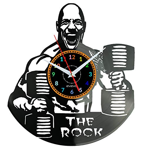 EVEVO Dwayne The Rock Johnson Wanduhr Vinyl Schallplatte Retro-Uhr groß Uhren Style Raum Home Dekorationen Tolles Geschenk Wanduhr Dwayne The Rock Johnson