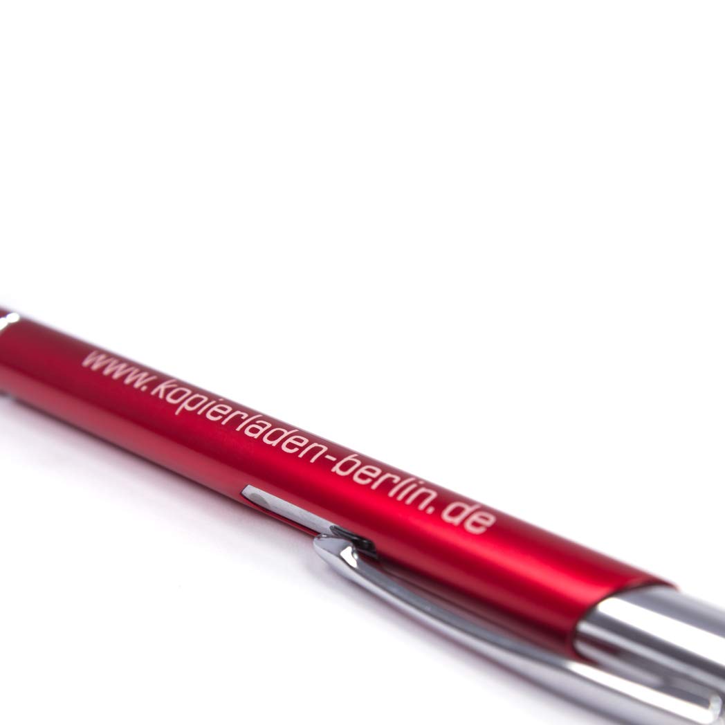 Kugelschreiber in rot mit individueller Gravur – hochwertiger Kuli aus Metall, mit persönlichem Text oder Logo selbst gestalten, 100 Stück