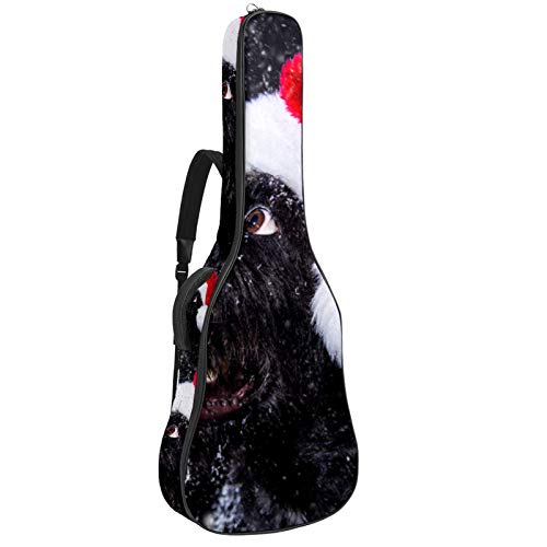Gitarrentasche mit Reißverschluss, wasserdicht, weich, für Bassgitarre, Akustik- und klassische Folk-Gitarre, Winterschnee-Hund, mit Weihnachtsmütze