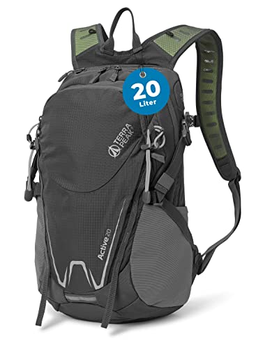 Terra Peak Active 20 Wanderrucksack 20L Damen Herren grau klein - Outdoor-Rucksack wasserdicht - Rucksack zum Wandern und Camping - mit integriertem Trinksystem und Laptop-Fach - unisex daypack