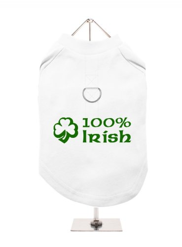 "St. Patrick: 100% Irish" UrbanPup Hunde T-Shirt (weiß/grün)